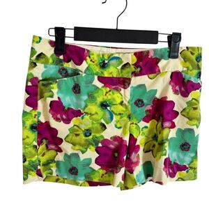 The Limited Drew Fit Floral Print Cropped Pants Womens Size 4 Cream Green‎ Pink